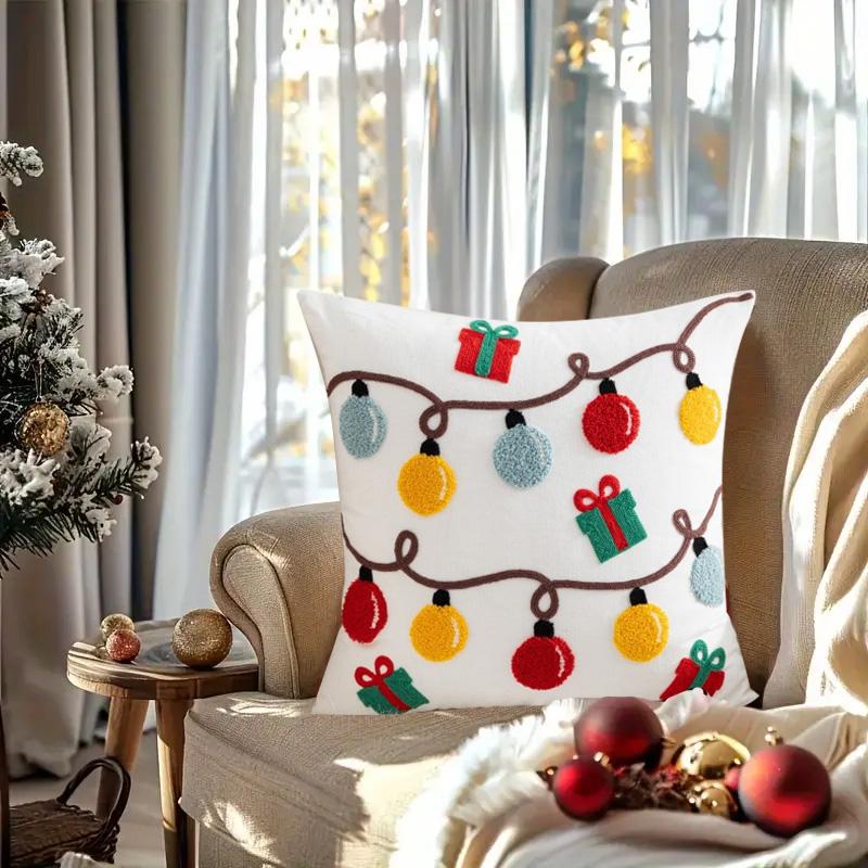 1PC Pillow Cover For Living Room Cushion Cover 45*45cm Cartoon Printed Embroidered Elk Snowman Bedroom Couch Sofa