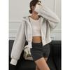 Women Short Zip Up Hooded Cardigan Batwing Sleeve Loose Streetwear Solid Color