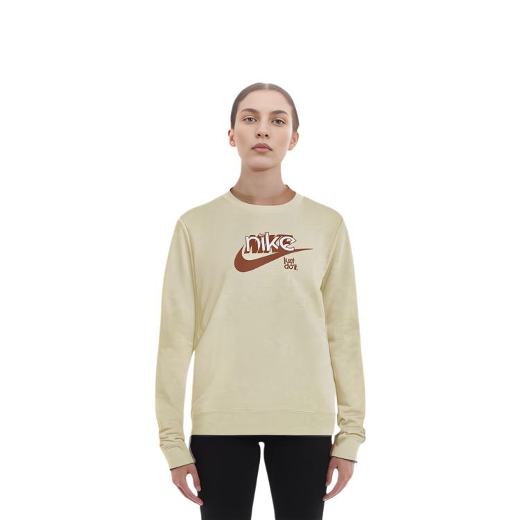 Nike Letter Logo Round Neck Casual Long Sleeve American Sweatshirt Women sweatshirt Beige FN3629-113