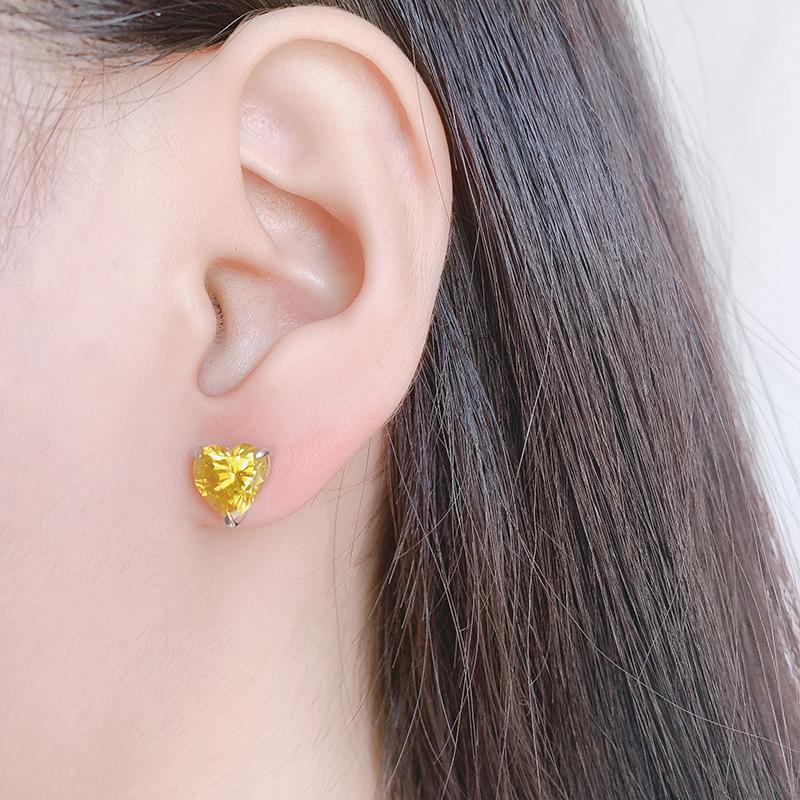 Jewelry Color Treasure Popular Jewelry High Carbon Diamond Simulation Yellow Diamond 8 * 8 Heart Stud Earrings Women'S