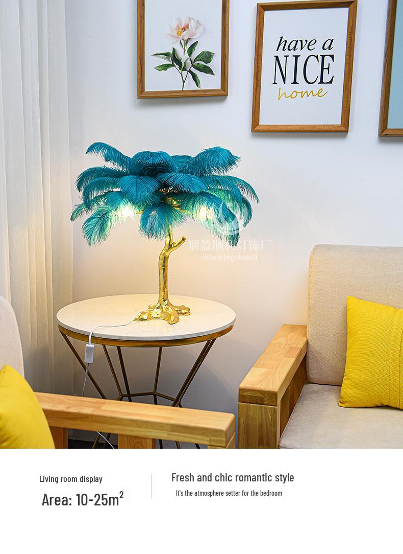 Nordic Ostrich Feather Desk Lamp for Bedroom and Living Room Decor