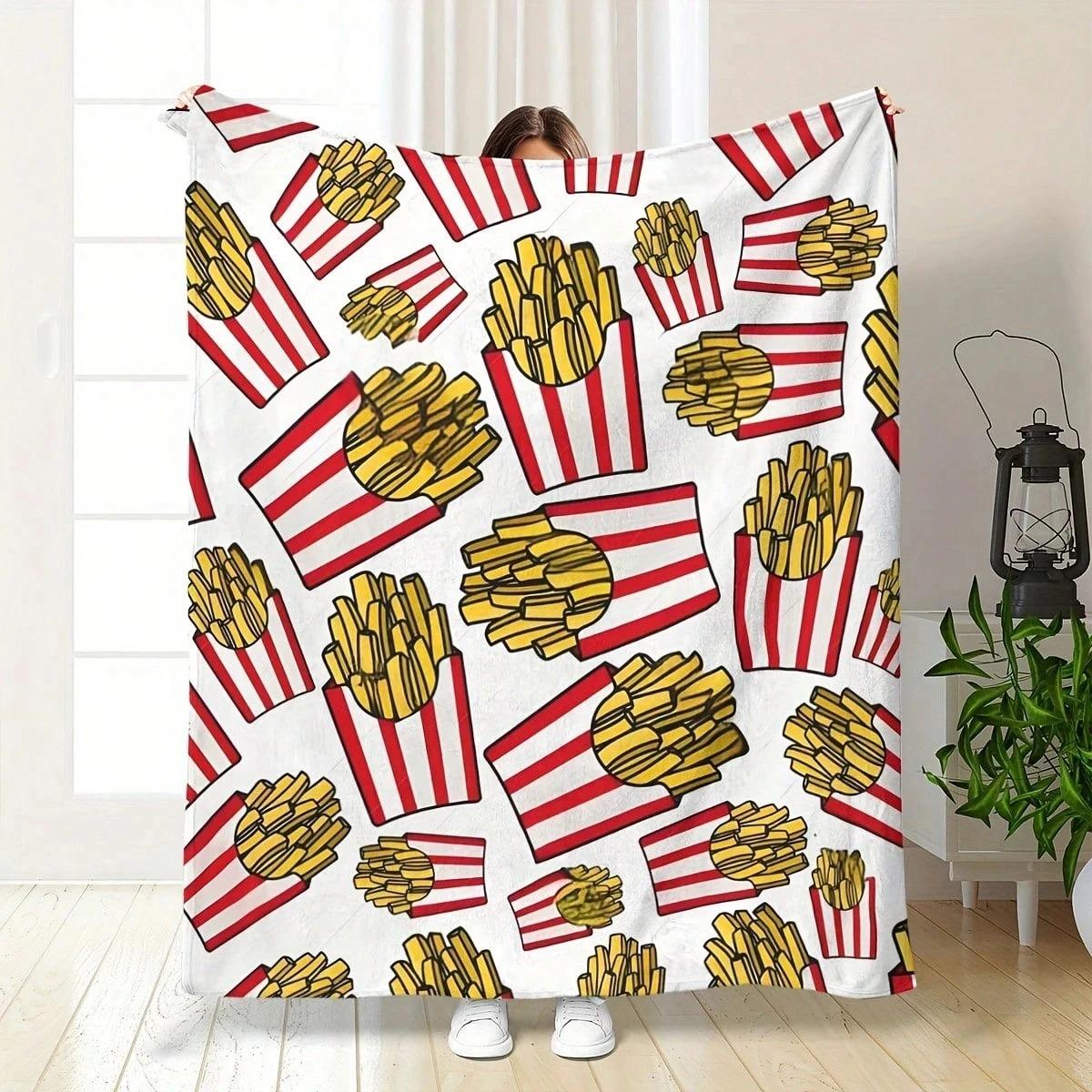 

Fast Food Flannel Blanket - Super Soft Washable | All-Season Home/Camping | Perfect Gift for Family/Friends 70x100cm білий