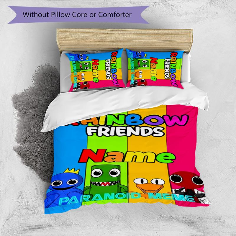 3pcs Custom Name Rainbow Friends Bedding Set Duvet Cover Closure Includes 1 Duvet Cover & 2 Pillowcases for All Seasons Bedroom Decor