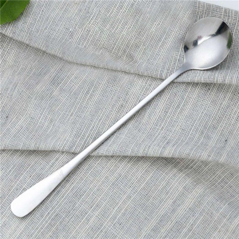 ABWR-New 2Pc Long Handle Stainless Steel Tea Coffee Spoon Cocktail Ice Cream Spoon Spoons Cutlery Round Head