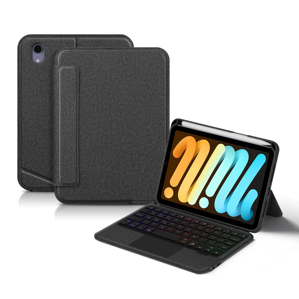 Touchpad Keyboard for iPad Mini A17 Pro Case with Pencil Holder for iPad Mini 7, Mini6, 8.3'' Tablet Backlit Keyboard Cover Foli