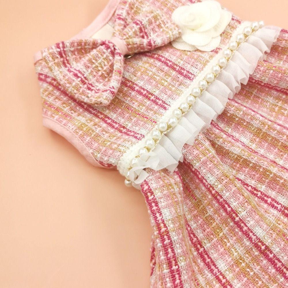 Breathable Cat Bow Pearl Coat Cute Pet Windbreaker Pet Clothes Puppy Plaid Dress Autumn Winter