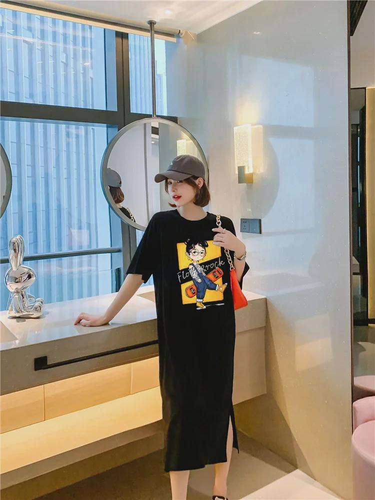 Women's Cartoon Print Loose Fit Summer Dress - Short Sleeve & Plus Size Flattering T-shirt Style