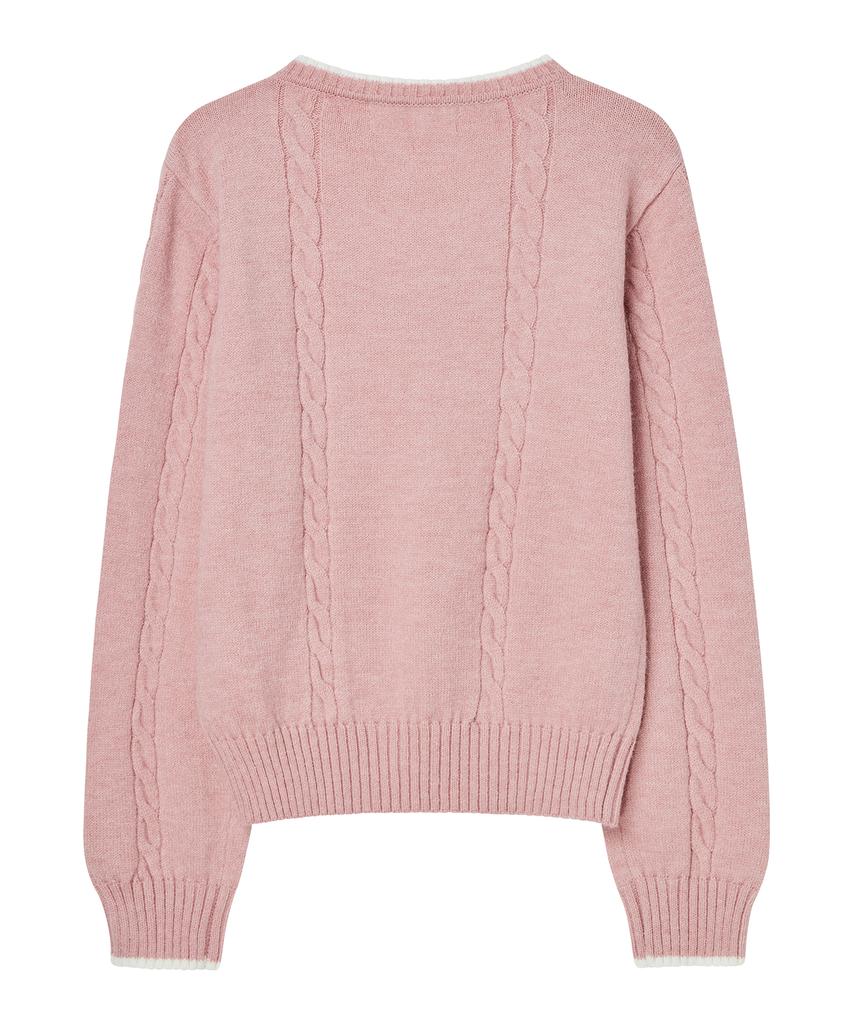 DELICCENT V-Neck Cozy Cable Pullover [Pink]