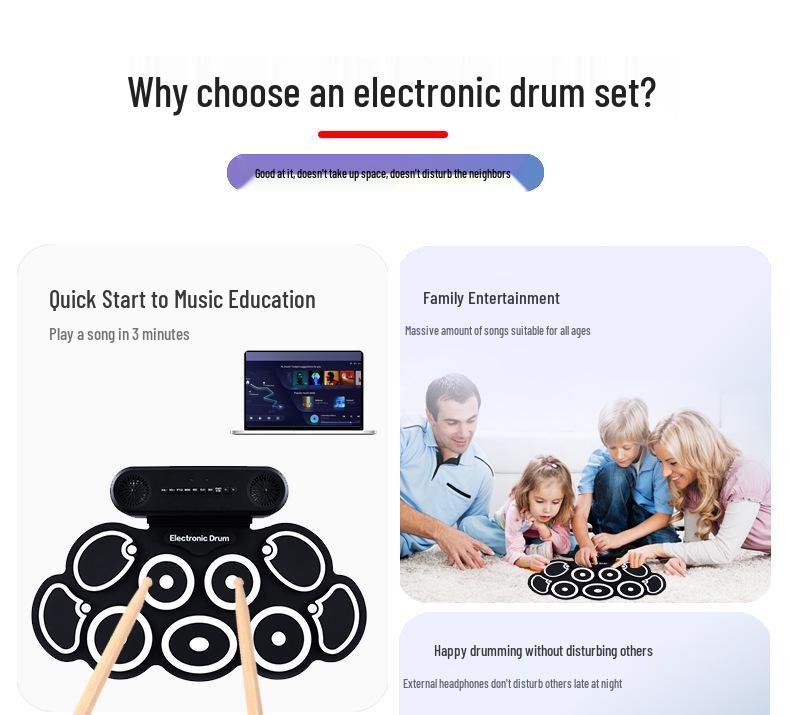 Portable Foldable Electronic Drum Set for Kids and Beginners