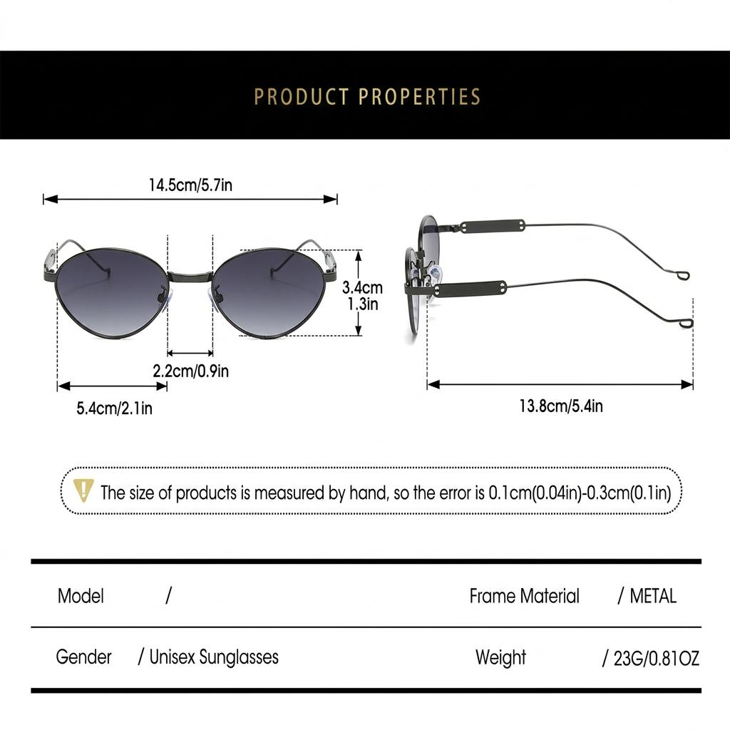 Oval Retro Sunglasses Lightweight Small Frame Metal Sun glasses Metal Frame Eyeglasses Water-Resistant Fashion Outfit Cycling