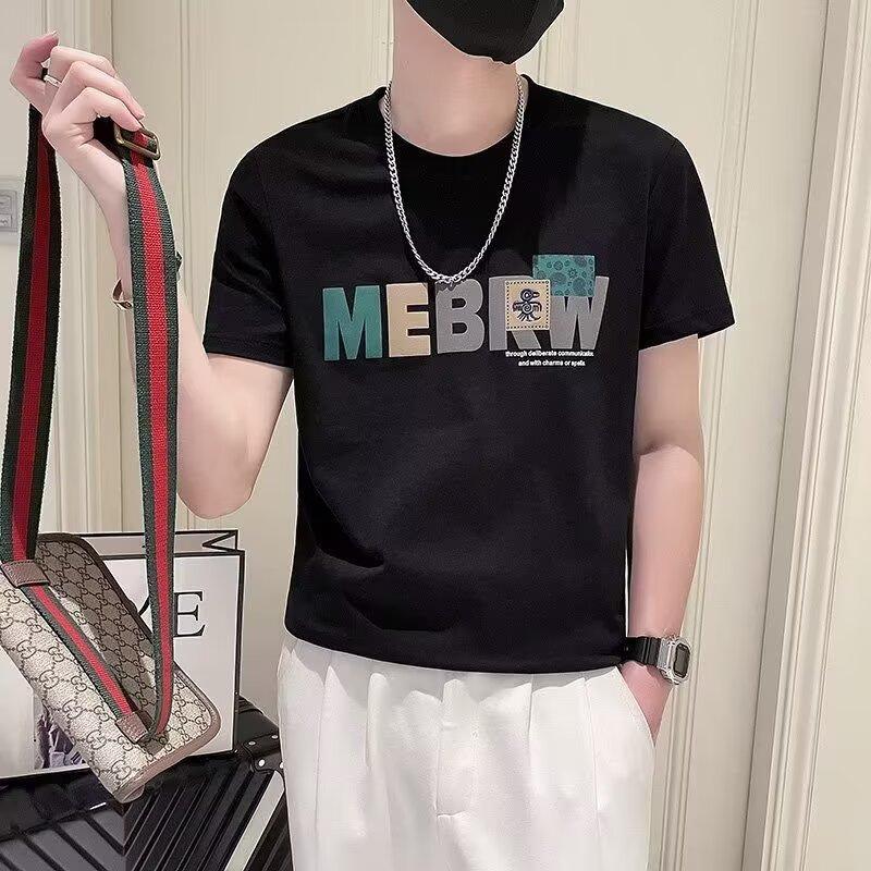 

American Style Heavyweight Short Sleeve Men s Summer Fashion Versatile Men s T-Shirt 2025 New Trendy Brand Couple Outfit Half Sleeve S чорний
