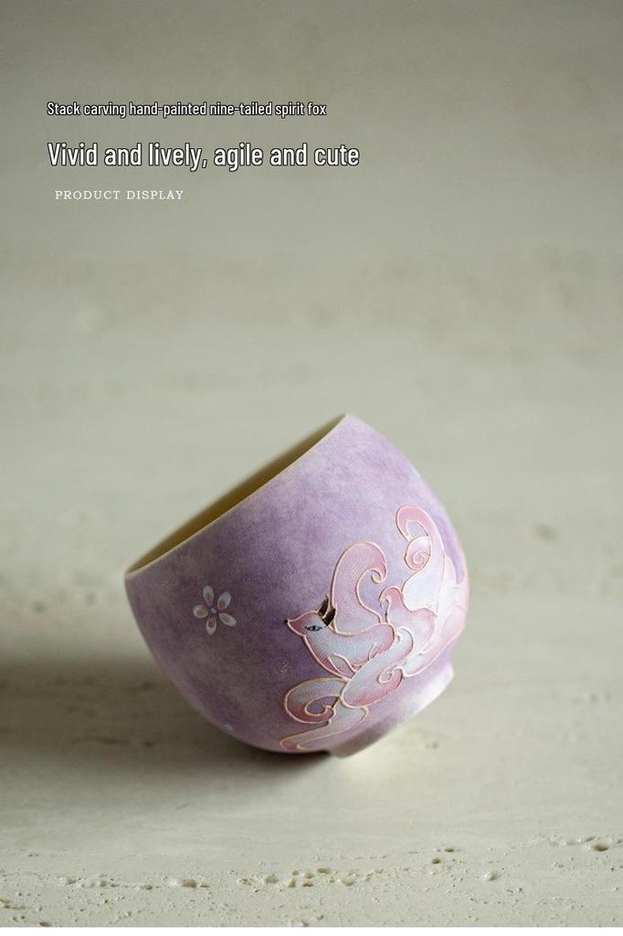 Hand-Painted Ceramic Spirit Fox Dragon Egg Tea Cup for Ladies - Single Gongfu Cup