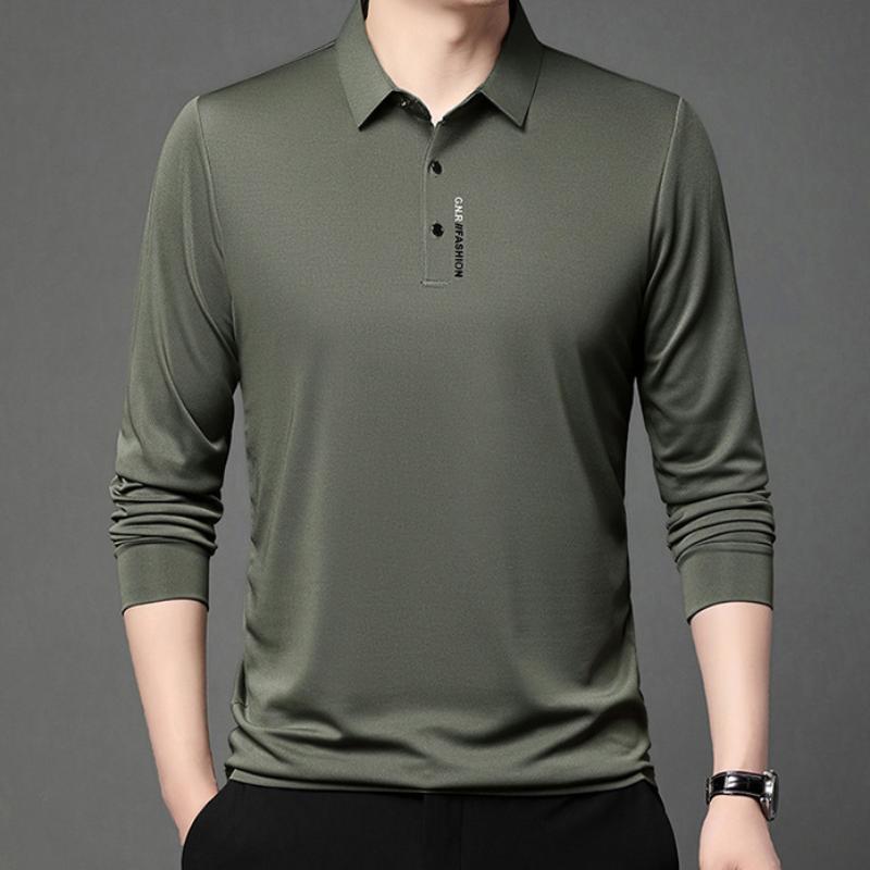 Pánské ležérní tričko s dlouhým rukávem a odznakem, jednobarevné, módní, prodyšné, pohodlné a všestranné