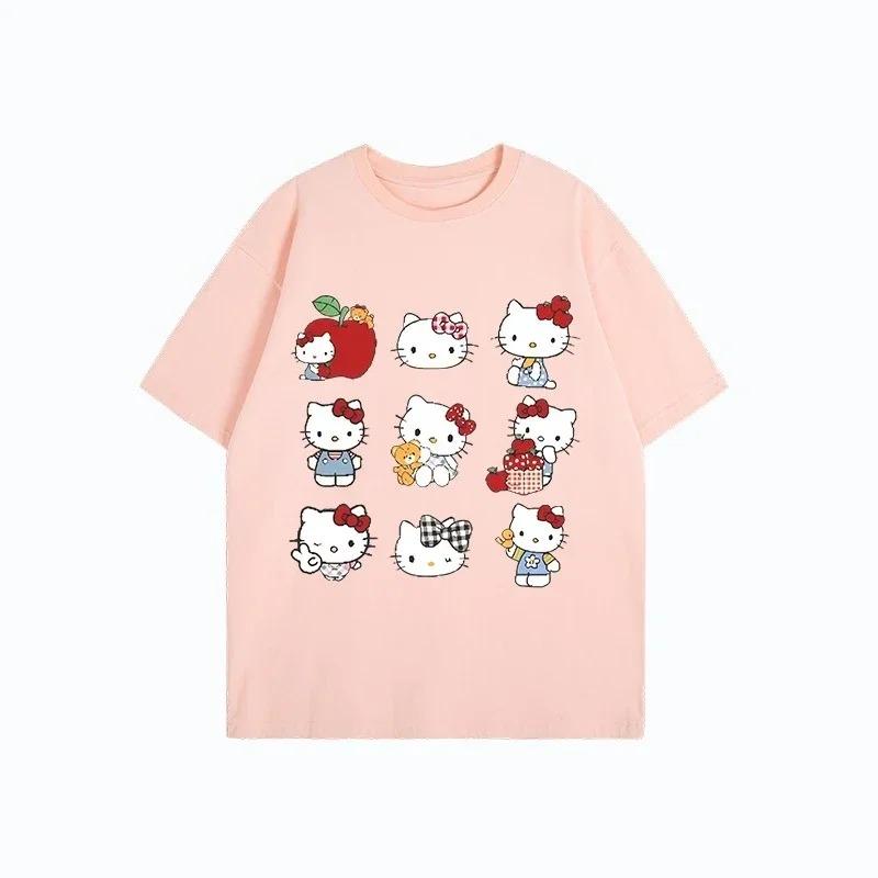 Hello Kitty Multi Character Grid Graphic T-Shirt Cute Kawaii Navy Blue Unisex Casual Streetwear  Women And Men T-shirt