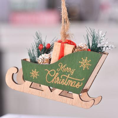 Craft Wooden Christmas Sleigh Ornament Tree Hanging Decoration Tabletop Display for Xmas Tree Festive Home Decor Holiday Party