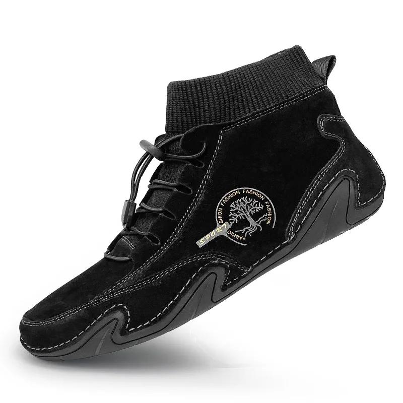 

Мужская дышащая удобная водонепроницаемая кожаная повседневная обувь для мужчин легкая прочная нескользящая плоская обувь для всех сезонов сапоги US 6.5(EUR 39) чёрный