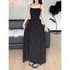 Hepburn Style French Black Jacquard Suspender Dress, Beautiful Temperament, High-end Waist A-word Long Dress, Summer