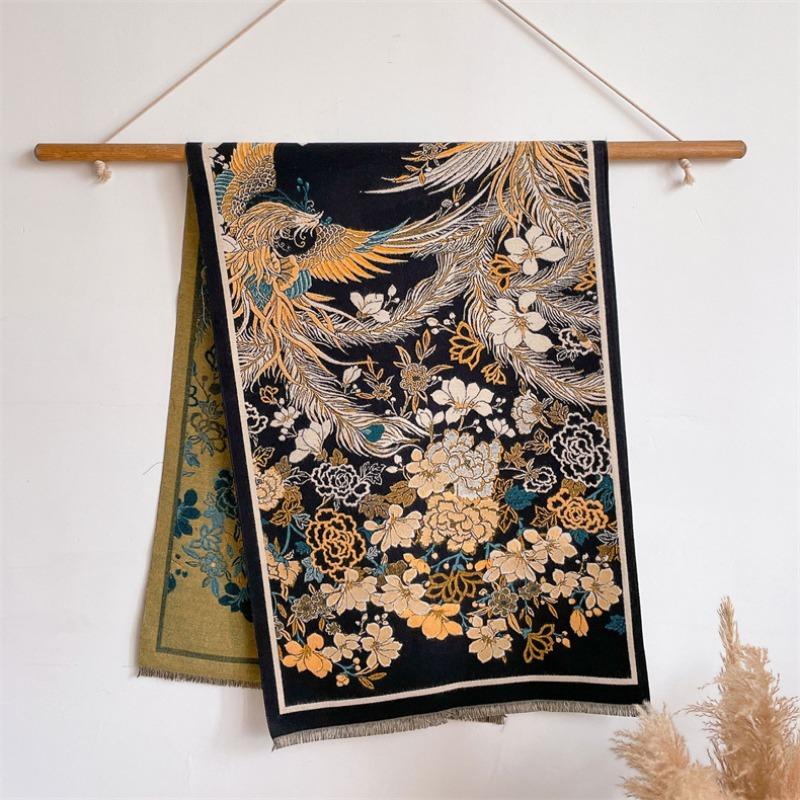 Mid-winter digital printing lengthened thickened warm imitation cashmere scarf mythical shawl women's high sense