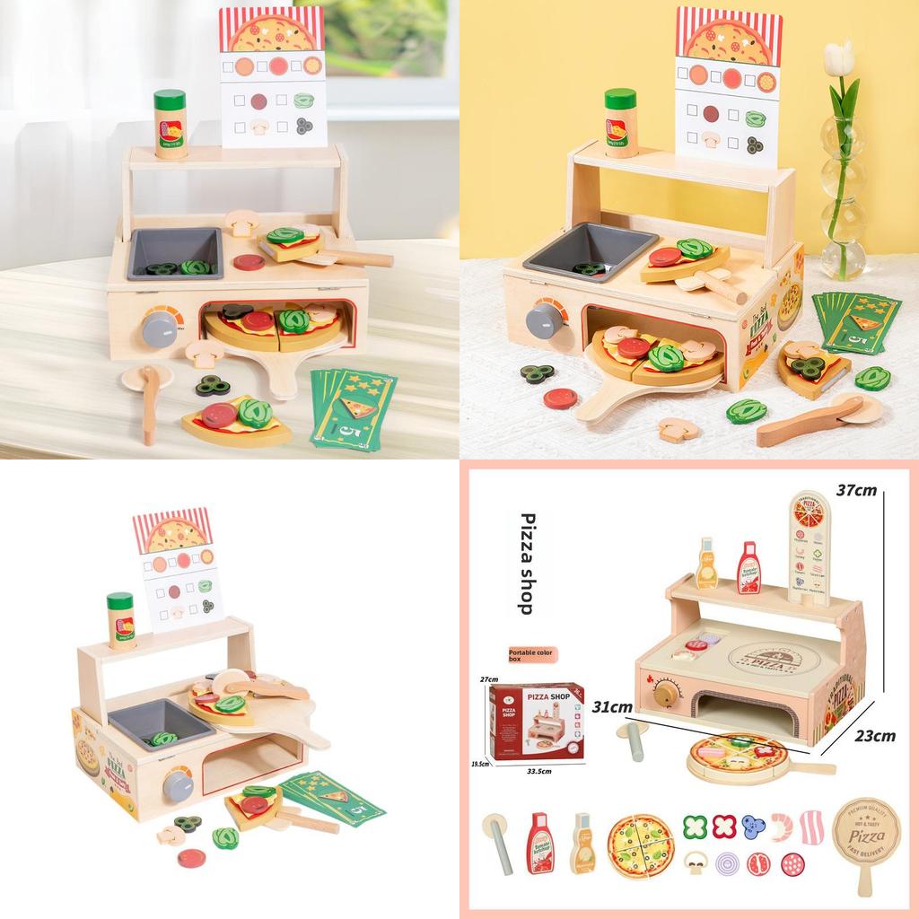 Wooden Simulation Pizza Barbecue Oven Children Toy Set For Imaginative Cooking