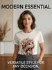 Women's O-Neck Short Sleeve T-Shirt, Polyester Fabric, 2D Bohemian Cat Print Casual Tee for Commute Daily Wear