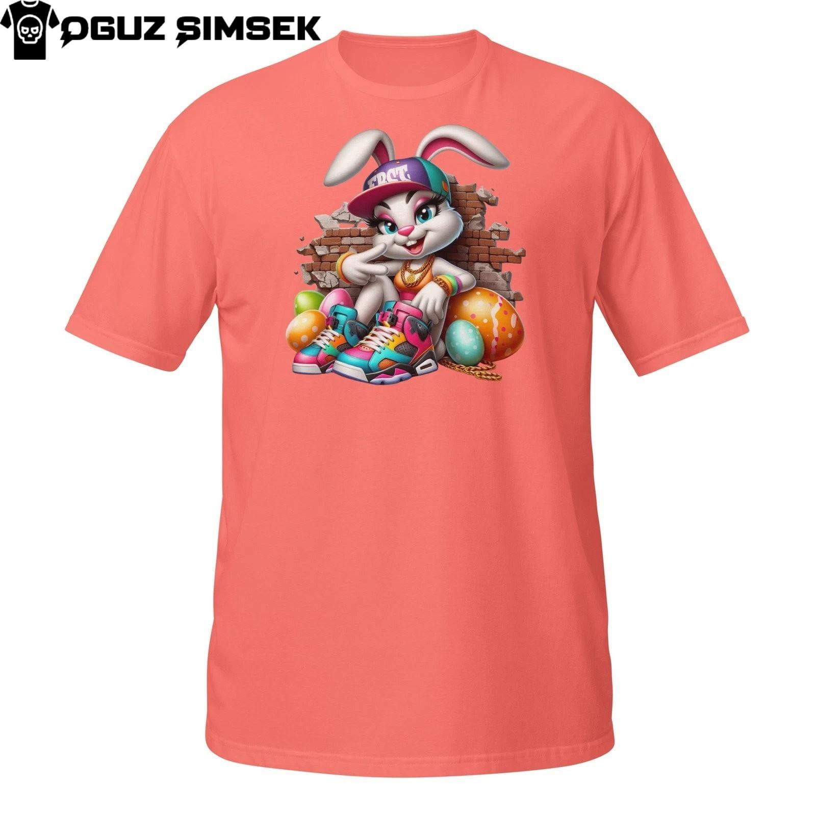 Easter Bunny Girl T-Shirt Mens Womens Tees Top – Hip Hop Rabbit with Cap and Graffiti Wall 2XL