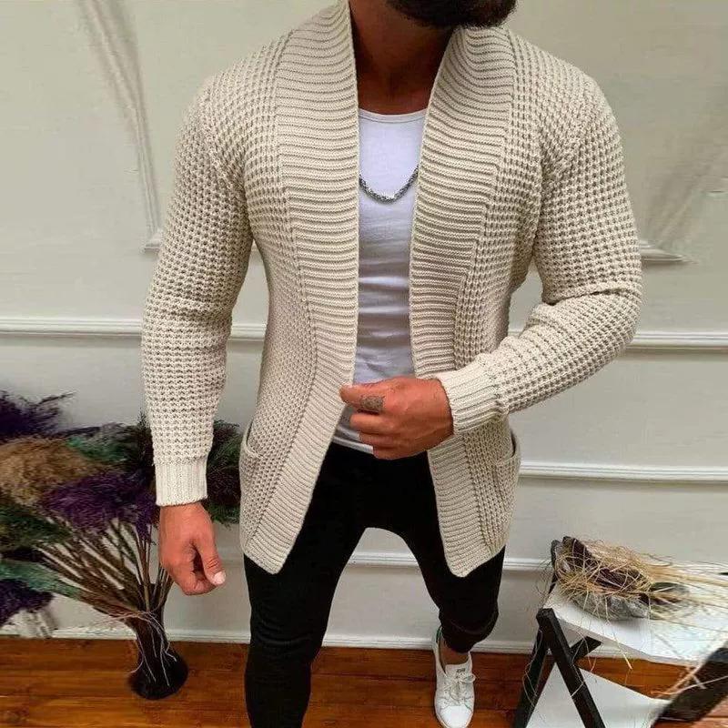 New Men's Knitted Sweatercoat Long Cardigan Fashion Casual Sweater Jacket Men Knit Trench Coat Autumn Streetwear Cardigan Man