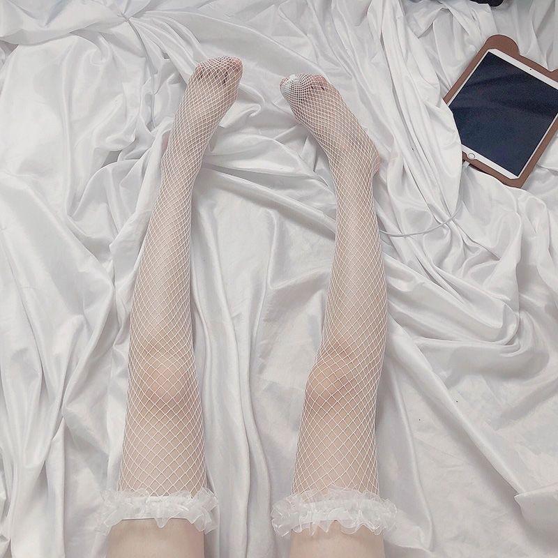 Japanese Lace Fishnet Knee Socks Sexy Black Lace Stockings Jk Girl Student High Tube Bottom Socks