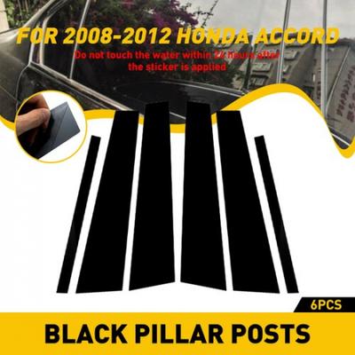 Black Fit Honda Pillar Posts 2008-2012 Accord Cover Door 6X Trim Decal Window