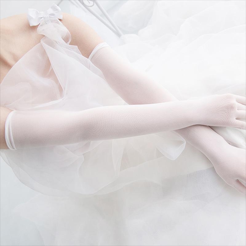 YILIMI Guanti Lunghi Estivi Sexy Elasticizzati in Pizzo Trasparente per Matrimonio Sposa Ragazza Sposa in Tulle per Donne Quotidiano Casual