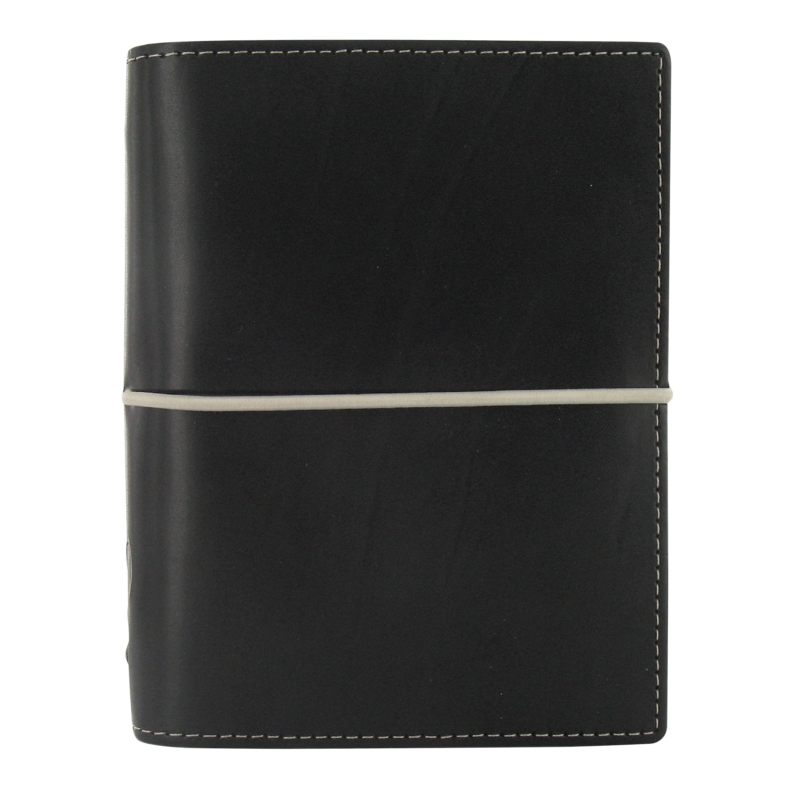 Filofax Domino Organizer Pocket Size Black - Leather-like finish, contrast stitching, 6 rings, weekly calendar, multilingual diary, 2024 (C027846-24)