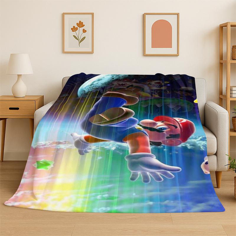 Cartoon M-Mario Bros Game Flannel Blanket Soft Warm Throw Blanket for Bedroom Living Room Bed Travel Camping Picnic Gift Kids