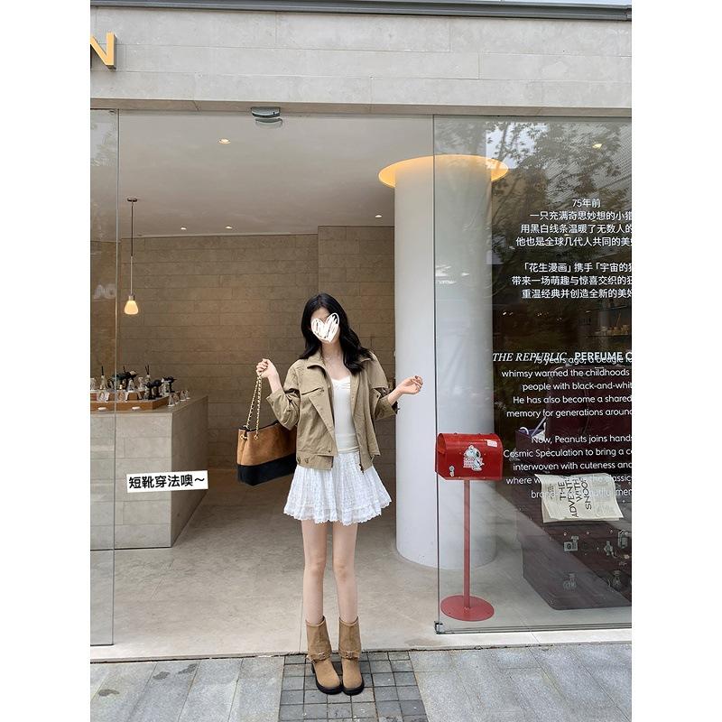 Rindslederversion~ Falten Sie zwei Paar Stiefel plissiert Dicke Ferse Westernstiefel Wüste Hochelastische Stiefel Damen Stiefel zum Stapeln