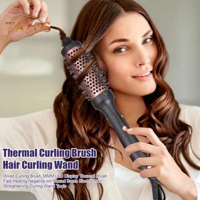 Wired Curling Brush 38MM LED Display Thermal Brush Fast Heating Negative Ion Round Brush Electric Hair Straightening Curling Wand Tools