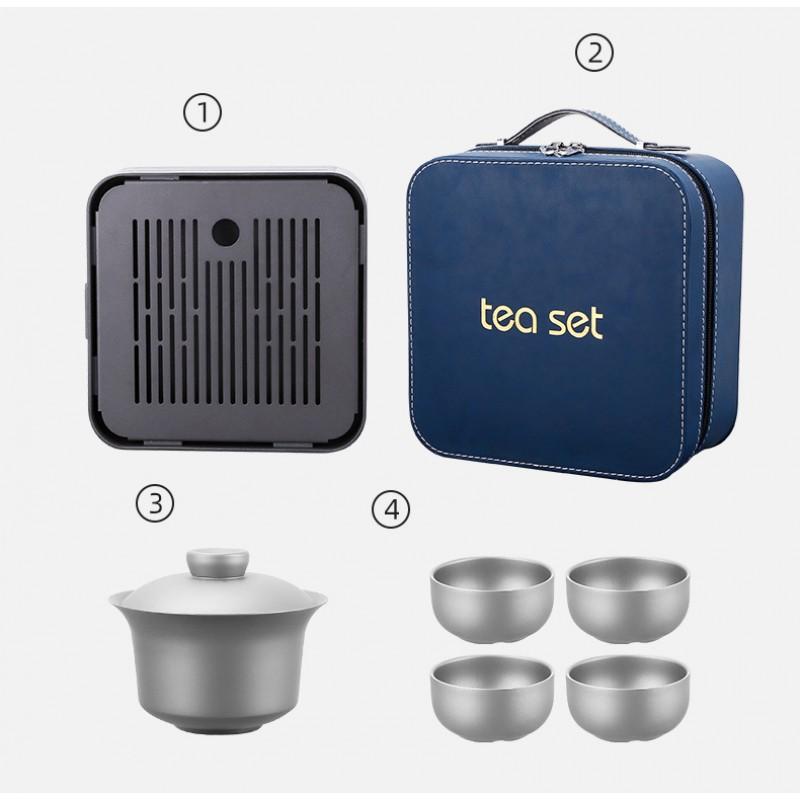 Portable Titanium Tea Set With Tray Travel Gongfu Ware Gift Box Modern Chinese Style