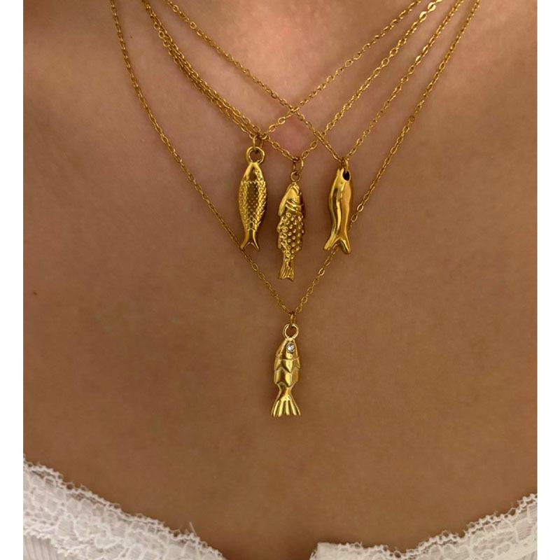 New Design Stainless Steel Gold Plated Fish Pendant Clavicle Necklace For Women Waterproof Beach Party Jewelry Accessories