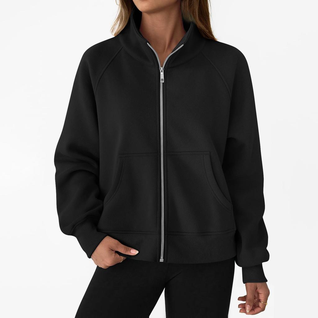 Women's solid-color fashionable long-sleeved top coat