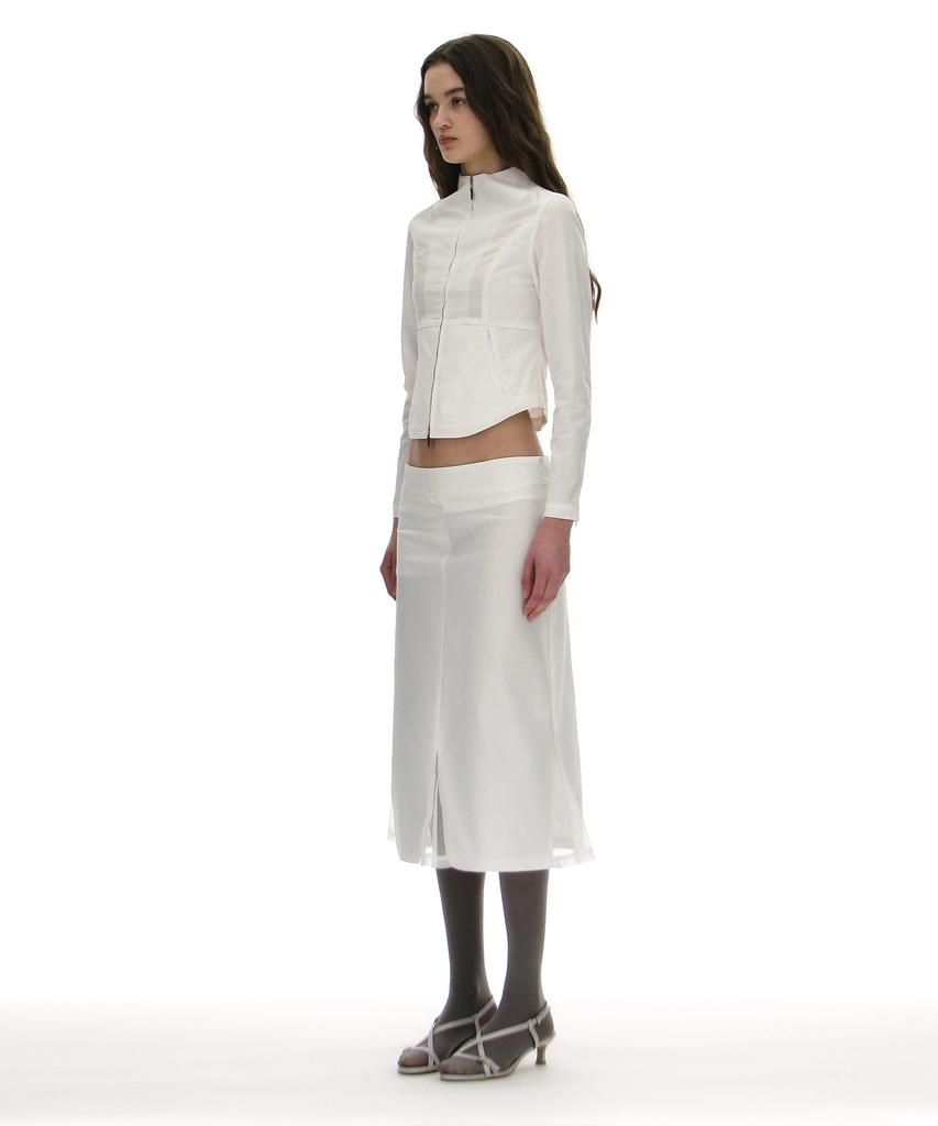 Partimento Woman Mesh Layer Gored Midi Skirt_White