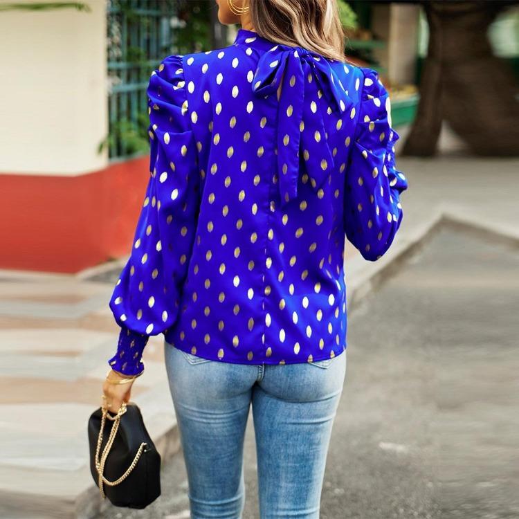 Women Loose Printed Blouses Long Sleeve Round Neck Commuting Autumn Winter