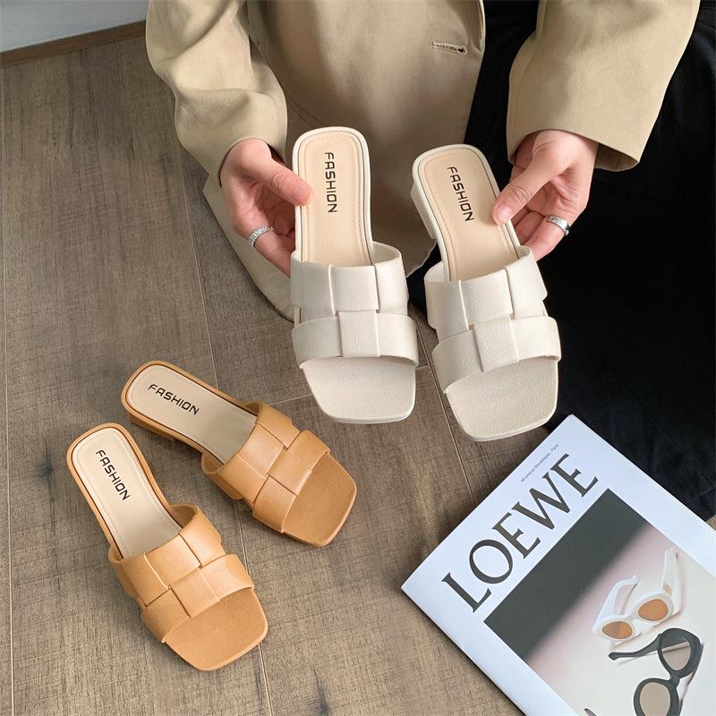 Yuzhihao Summer Women's Chunky Heel Sandals - Casual Solid Color Beach Slip-ons