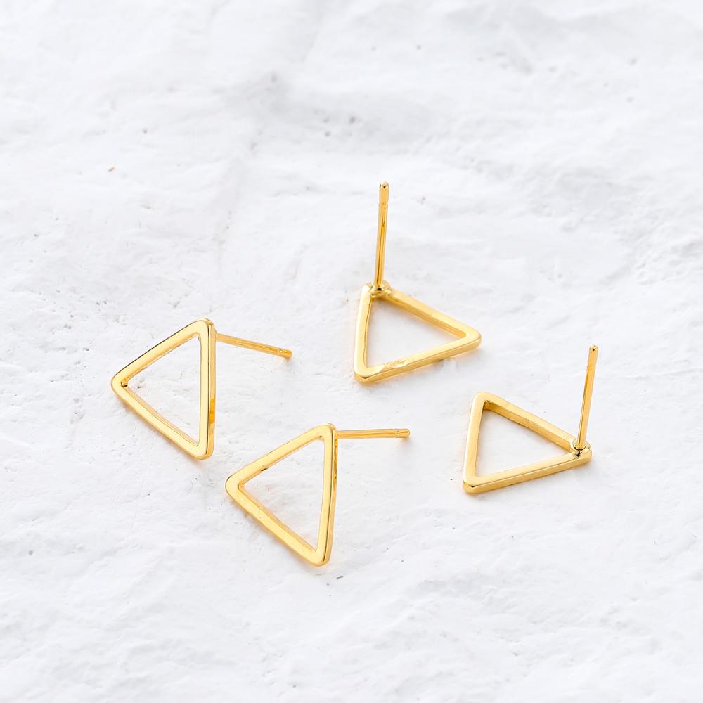 10PCS 14K 18K Gold Plated Brass Earring Triangle Hollow Shape Stud Earrings Hook For DIY Jewellery Making Supplies