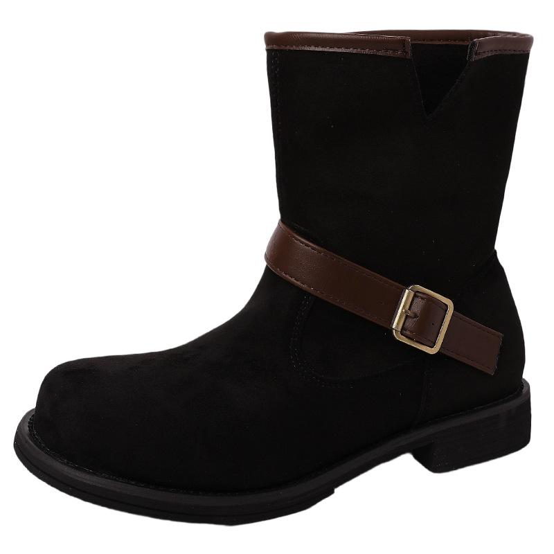Niche design, belt buckle, thick heel, short boots, women's autumn and winter fashion, retro thick-soled temperament, Martin boots tide