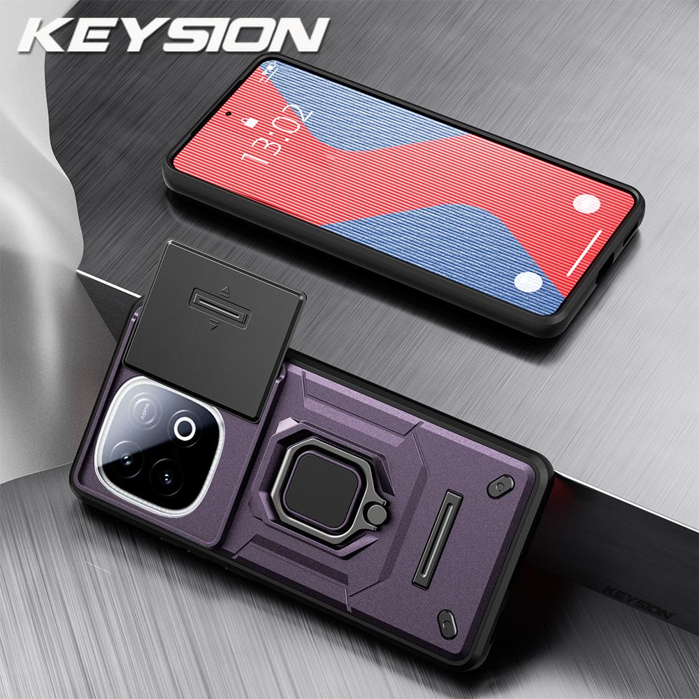 

KEYSION Протиударний чохол-броня для для IQOO Z10 Turbo Pro 5G Захист камери-слайдера Кільце-підставка Чохол для телефону для IQOO Z10 Turbo 5G for IQOO Z10 Turbo Pro фіолетовий