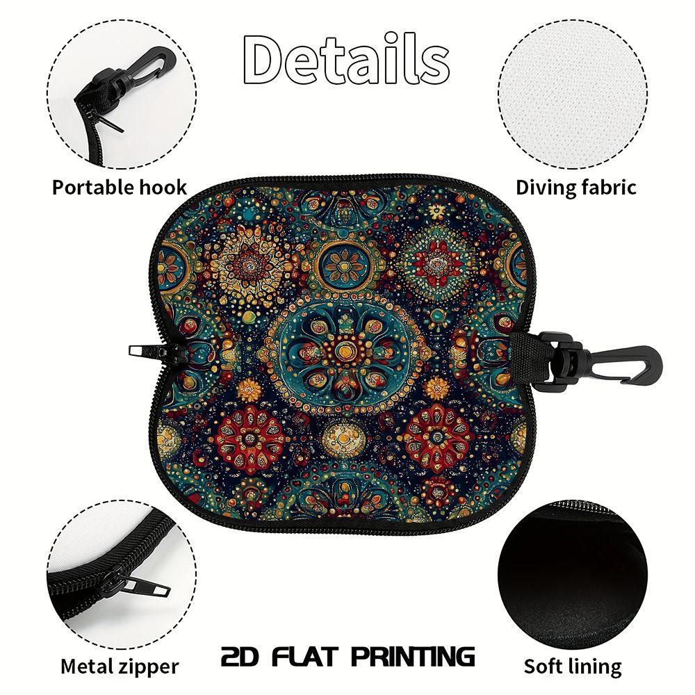 2D-Bohemian Floral Mandala Print Sunglasses Case, Vintage Ethnic Pattern Eyeglasses Holder, Protective Zipper Eyewear Organizer for Travel