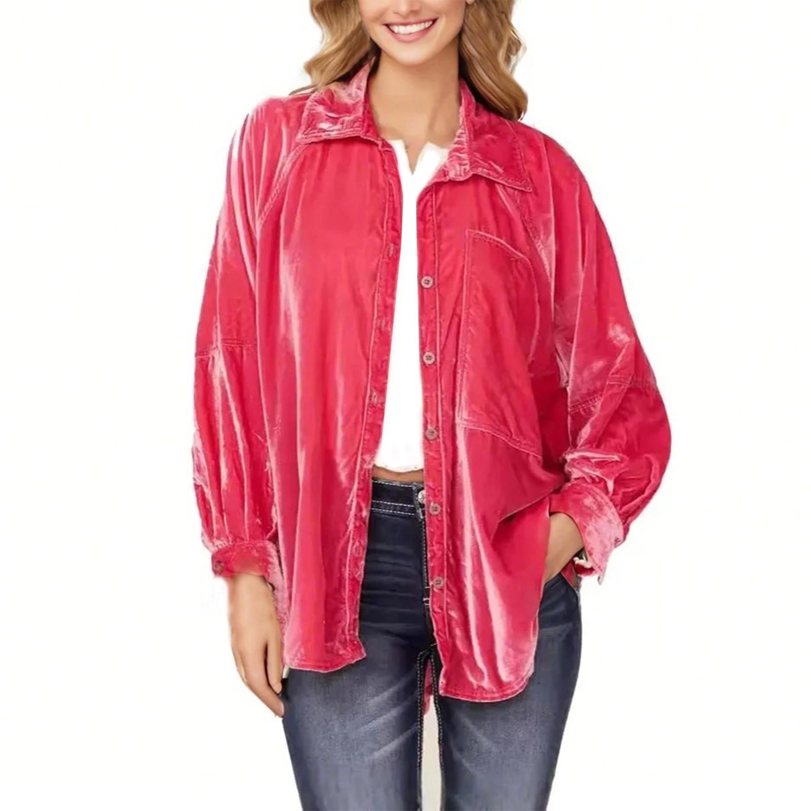 

Женская свободная куртка с длинными рукавами XXL розовый