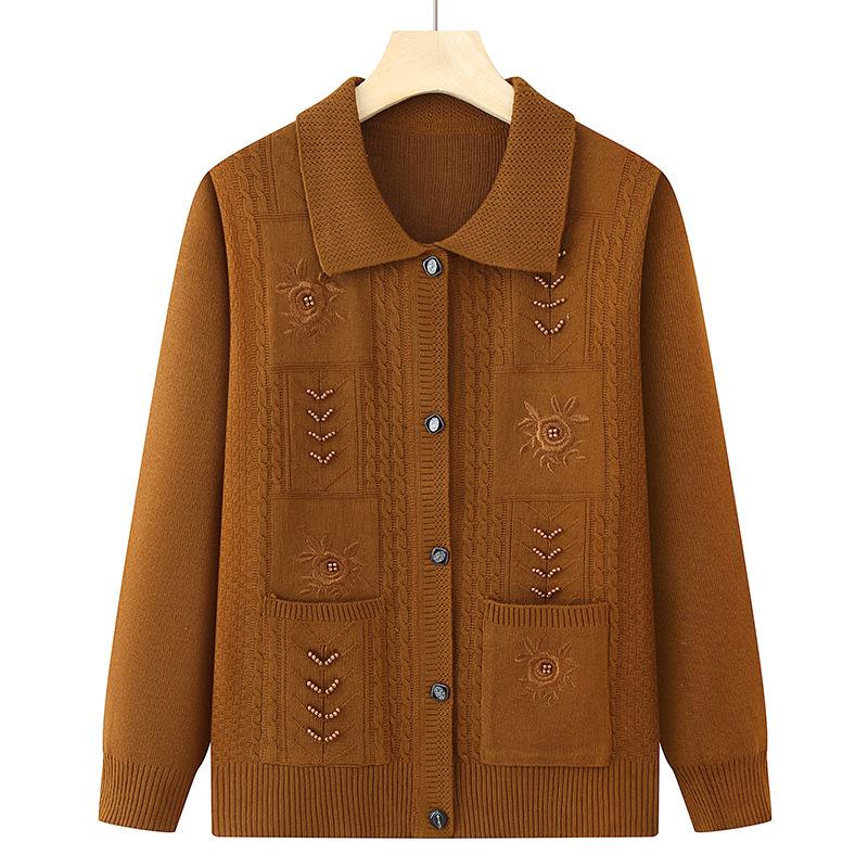 Grandma's Loose Knit Cardigan - Spring/Fall Wear for Middle-aged and Elderly Women