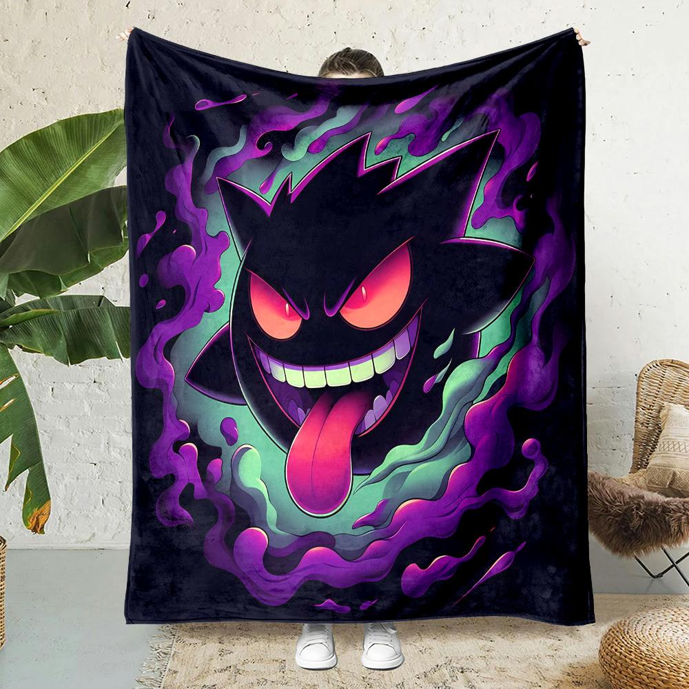 1PC Pokemon Gengar Mantas de Dibujos Animados Suave y Esponjosa Manta de Felpa Manta para Sofá Oficina Manta de Picnic Playa Adecuada para Todas las Estaciones