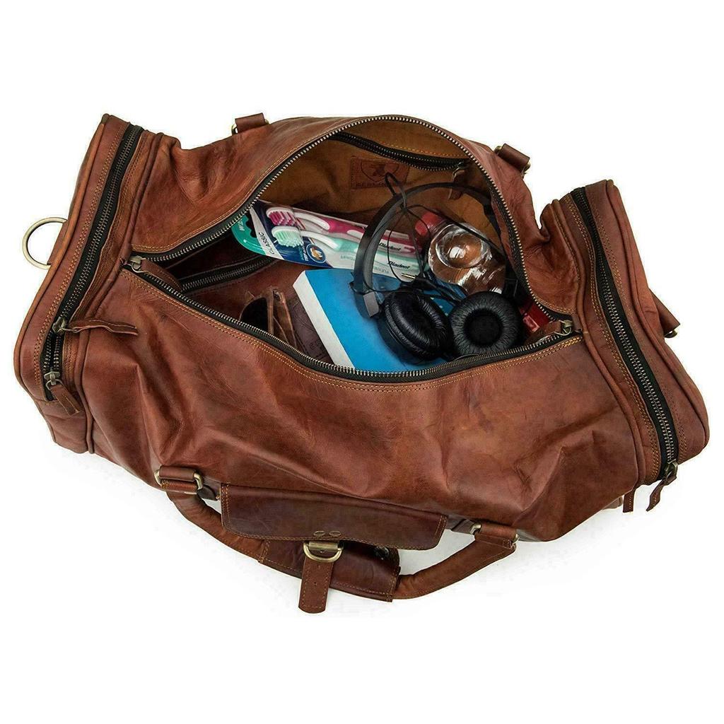 24" Herre Ekte Skinn Reise Duffel Gym Vintage Bagasje Overnattingshelgveske