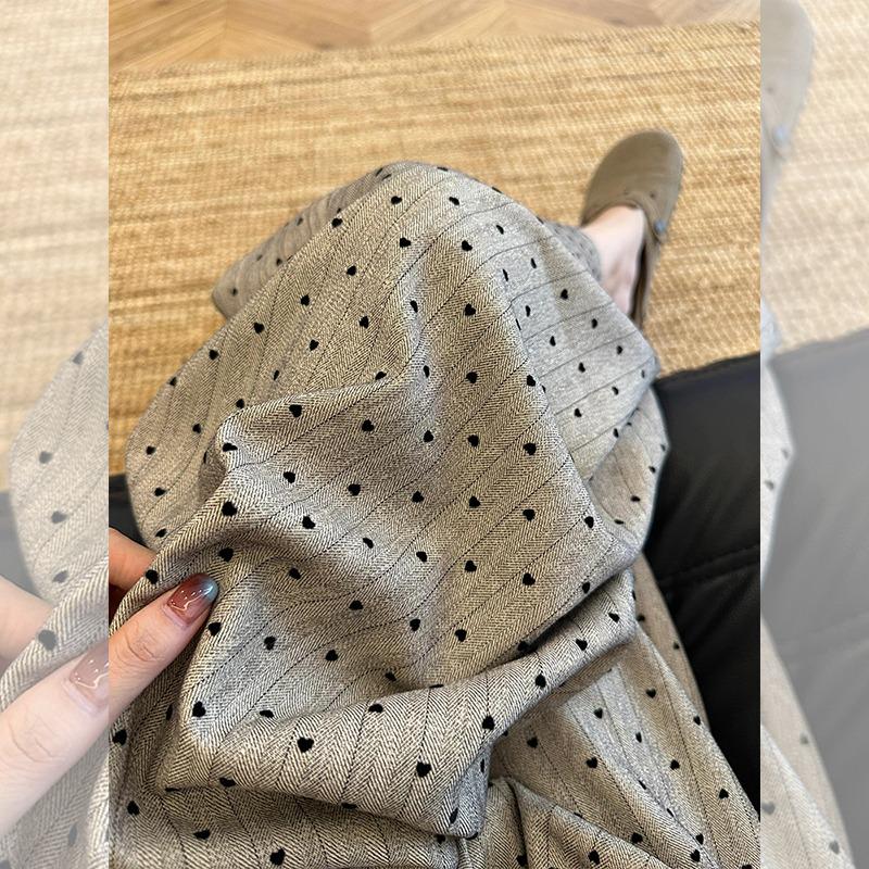 

Women s Gray Heart Flocked Wide-Leg High-Waist Casual Pants - Spring/Autumn 2025 S хаки/серый