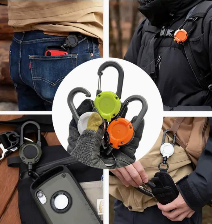 Heavy Duty Retractable Keychain with Steel Cable Carabiner Clip Anti-Lost Pull Reel Lanyard for Outdoor Sports Tools Keys ID Bad