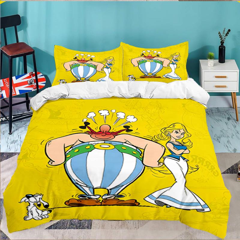 Asterix Freunde 3-teiliges Bettwäsche-Set, Enthält 1 Bettbezug und 2 Kissenbezüge, Perfektes Geschenk für Weihnachten, Ideal für Schlafzimmer, Wohnheim